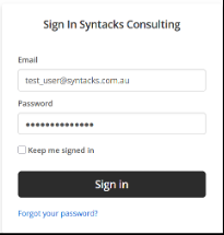 Sign In Syntacks Consulting — login form
